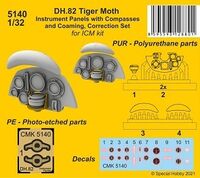 DH.82 Tiger Moth Instrument Panels with Compasses and Coaming, Correction Set (for ICM kit) - Image 1