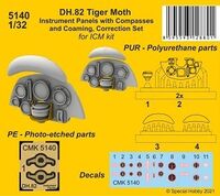 DH.82 Tiger Moth Instrument Panels with Compasses and Coaming, Correction Set (for ICM kit)